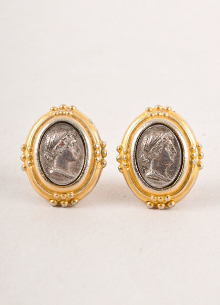 Silver and Gold Toned Cameo Earrings