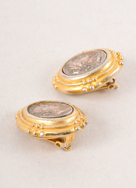 Silver and Gold Toned Cameo Earrings