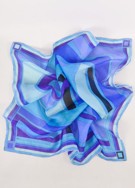 Multicolor Blue Semi Sheer Silk Organza Printed Scarf