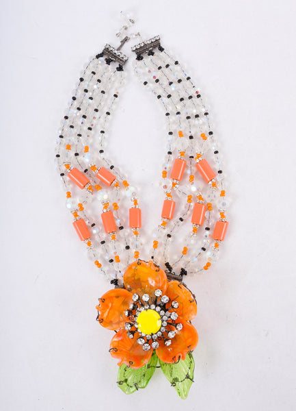 Beaded Embellished Flower Necklace and Brooch