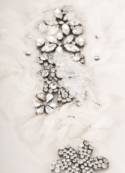 White Rhinestone Embellished Tulle Bridal Sash Belt