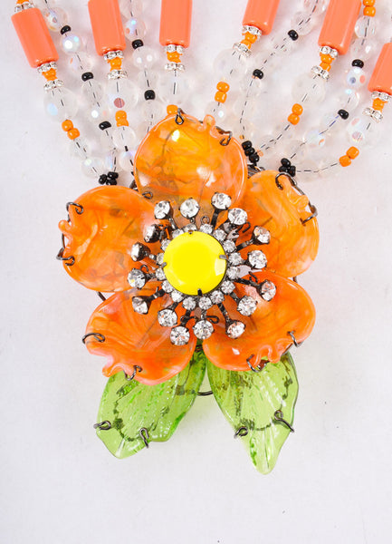 Beaded Embellished Flower Necklace and Brooch