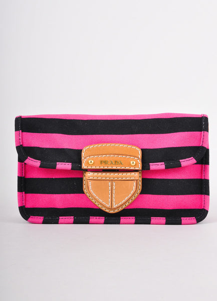 Pink, Black, and Brown Striped Canvas Clutch