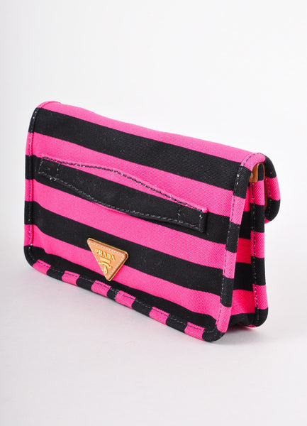 Pink, Black, and Brown Striped Canvas Clutch