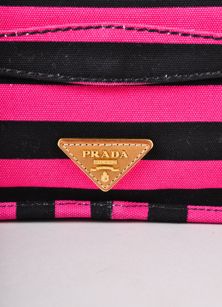 Pink, Black, and Brown Striped Canvas Clutch
