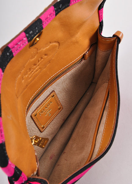Pink, Black, and Brown Striped Canvas Clutch