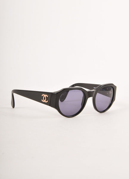 Black Round Lens Gold "CC" Sunglasses