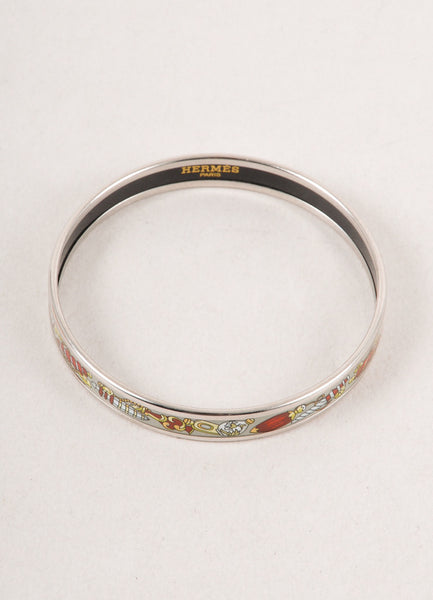 Silver Toned, Red, and Grey Enamel Bangle Bracelet