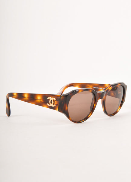 Brown Tortoiseshell Round Lens Gold "CC' Sunglasses