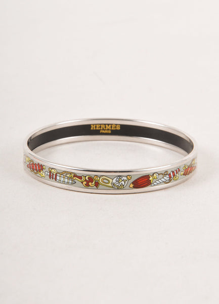 Silver Toned, Red, and Grey Enamel Bangle Bracelet