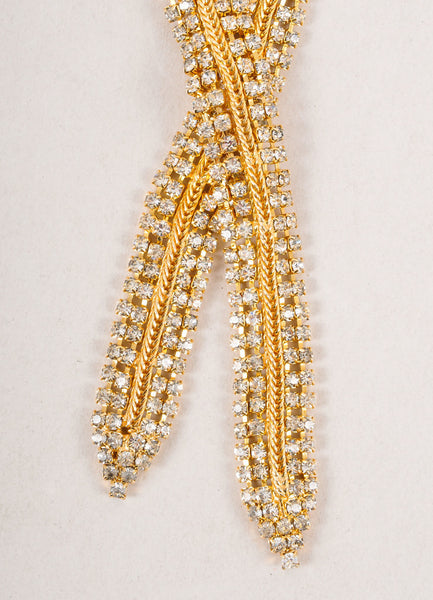 Vintage Gold Toned and Clear Row Rhinestone Crossover Bib Necklace