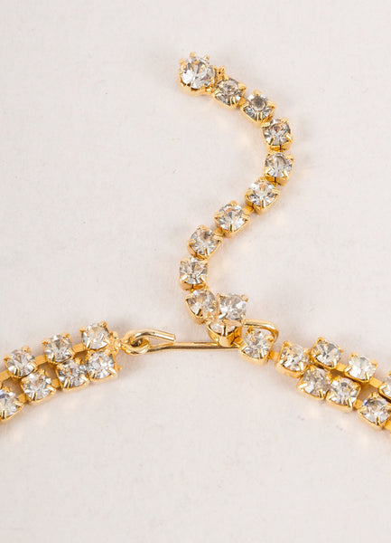 Vintage Gold Toned and Clear Row Rhinestone Crossover Bib Necklace