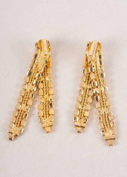 Vintage Gold Toned and Clear Row Rhinestone Crossover Earrings