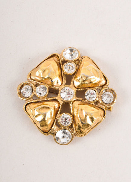 Gold Toned Rhinestone Embellished Square Pin