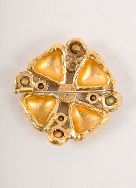 Gold Toned Rhinestone Embellished Square Pin