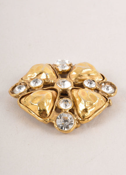 Gold Toned Rhinestone Embellished Square Pin