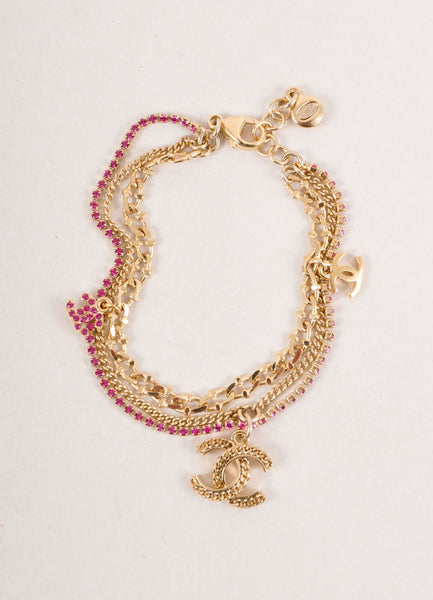 Pink and Gold Triple Chain "CC" Charm Bracelet