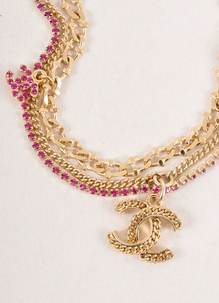 Pink and Gold Triple Chain "CC" Charm Bracelet