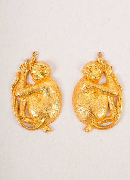 Gold Toned Pair of Large Monkey Pendants