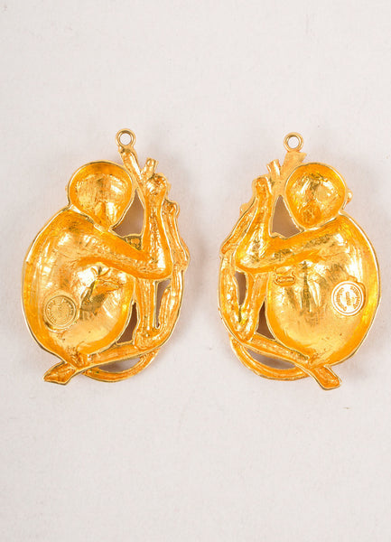 Gold Toned Pair of Large Monkey Pendants