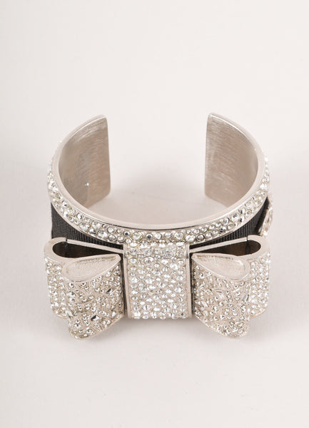 Black and Silver Toned Rhinestone Embellished "CC" Bow Cuff