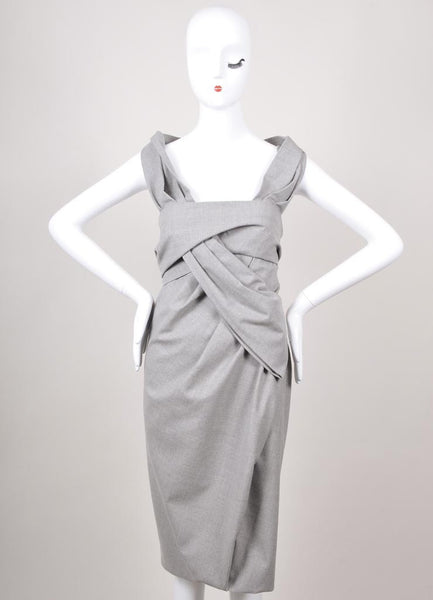 Grey Wool Structural Strapless Dress