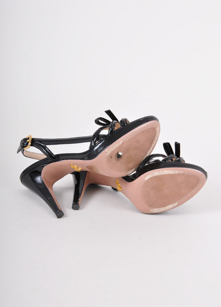 Black Patent Leather Strappy Bow Detail Sandal Heels