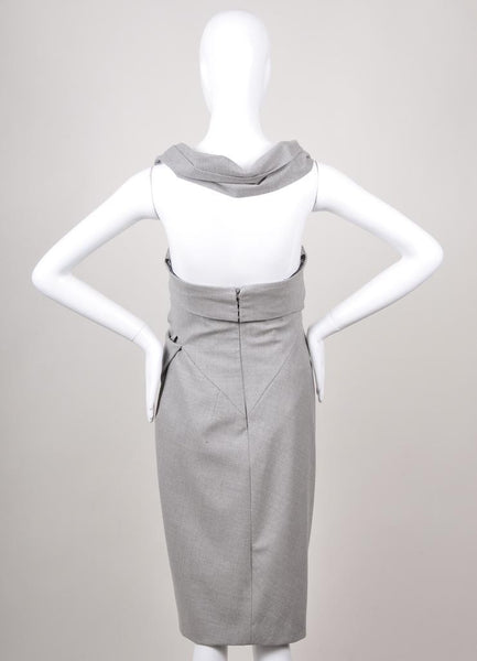 Grey Wool Structural Strapless Dress