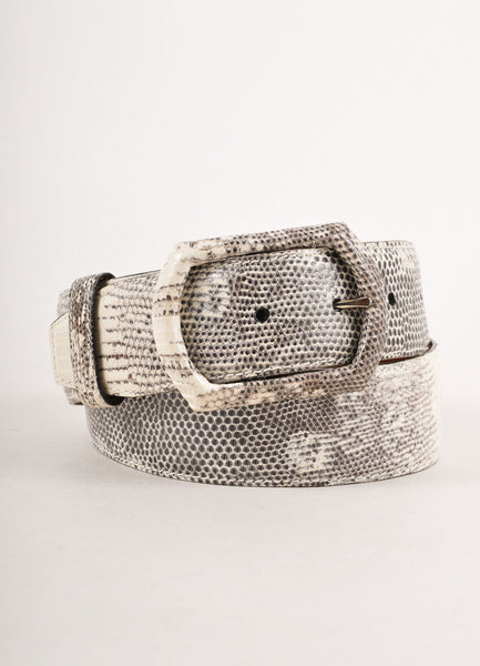 Black and Cream Lizard Leather Belt