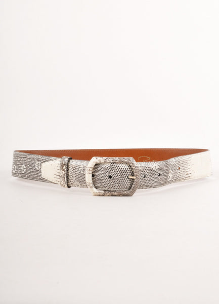 Black and Cream Lizard Leather Belt