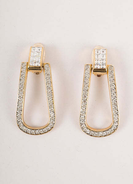 Vintage Gold Toned and Rhinestone Large Doorknocker Earrings