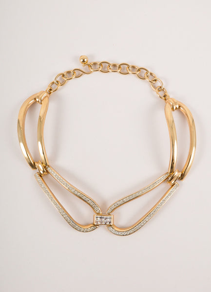 Vintage Gold Toned Rhinestone Embellished Large Loop Necklace