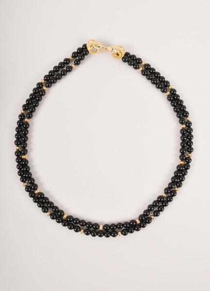 Black Bead and Gold Toned Ram Belt or Necklace