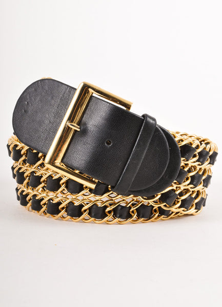 Gold and Black Leather Chain Belt