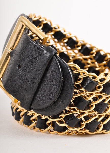 Gold and Black Leather Chain Belt