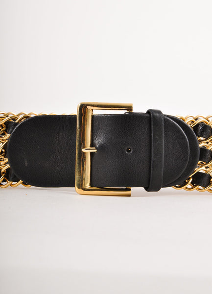 Gold and Black Leather Chain Belt