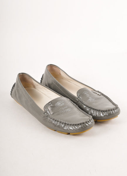 Grey Patent Leather Driving Loafers