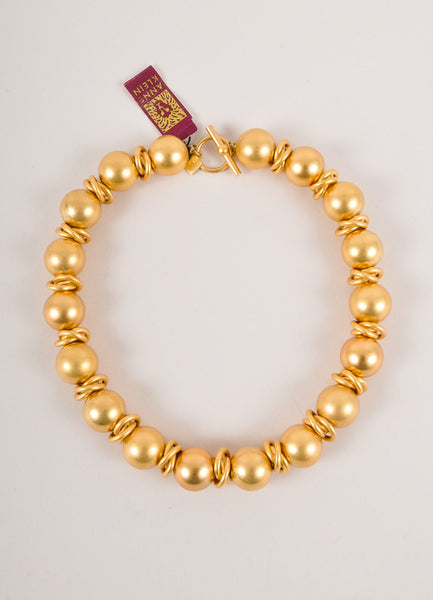 Gold Toned Round Bead and Chain Link Necklace