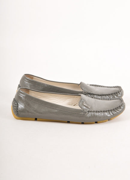 Grey Patent Leather Driving Loafers