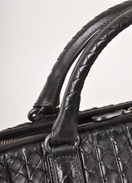 Black Woven Leather "Bond" Zip Satchel Bag