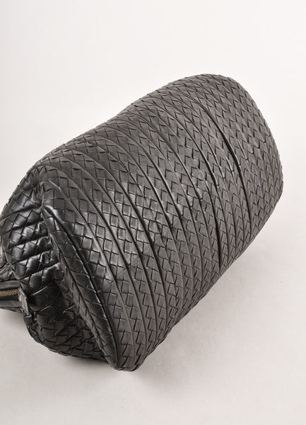 Black Woven Leather "Bond" Zip Satchel Bag