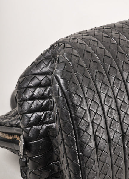 Black Woven Leather "Bond" Zip Satchel Bag