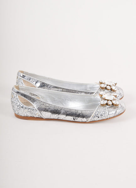 Silver Glitter Gem Embellished Flats