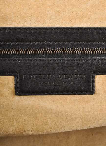 Black Woven Leather "Bond" Zip Satchel Bag