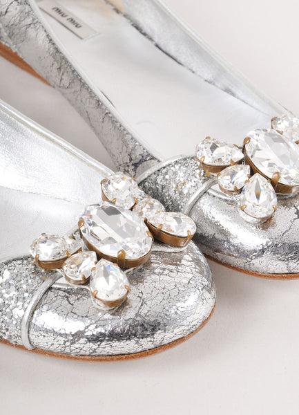 Silver Glitter Gem Embellished Flats