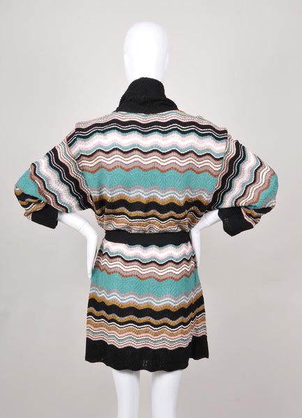 Multicolor Striped Knit Turtleneck Belted Dress