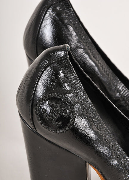 Black Leather "CC" Pumps