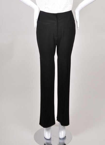 Black Flared Pleated Wool Dress Pants