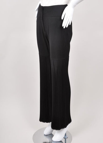 Black Flared Pleated Wool Dress Pants