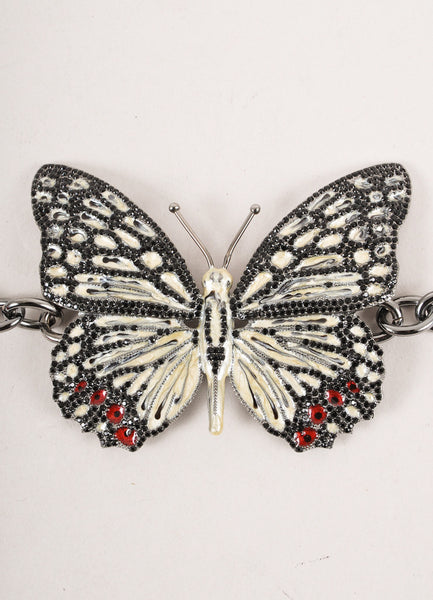 Grey, Cream, and Red Rhinestone Butterfly Chain Belt